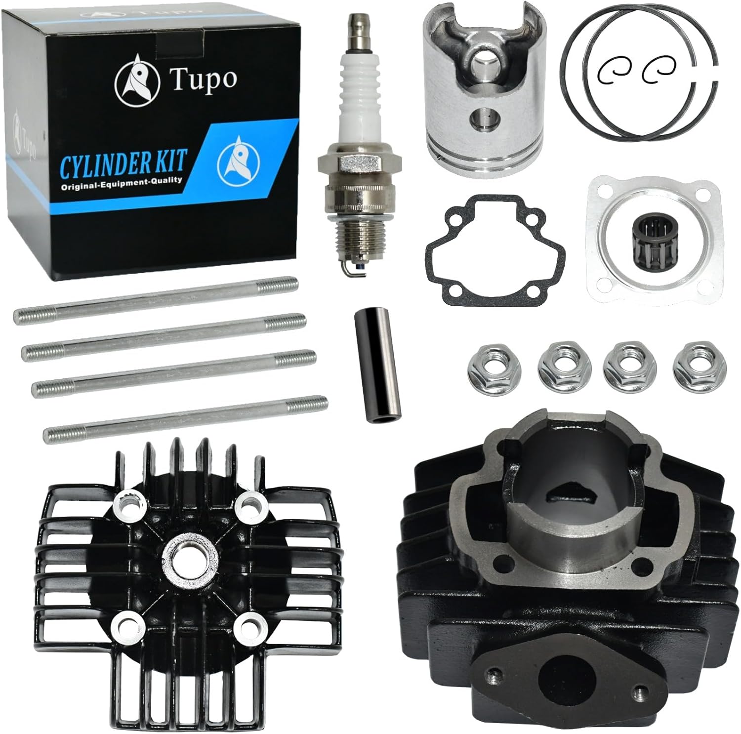 Tupo 40mm 50cc Cylinder Head Piston Ring Gasket Top End Rebuild Kit Compatible with Yamaha PW 50 Y-Zinger PW50 1981-2023, QT50 1979-1987, YT60 Tri-Zinger 1984-1985, YF60 4-Zinger 1986 Dirt bike