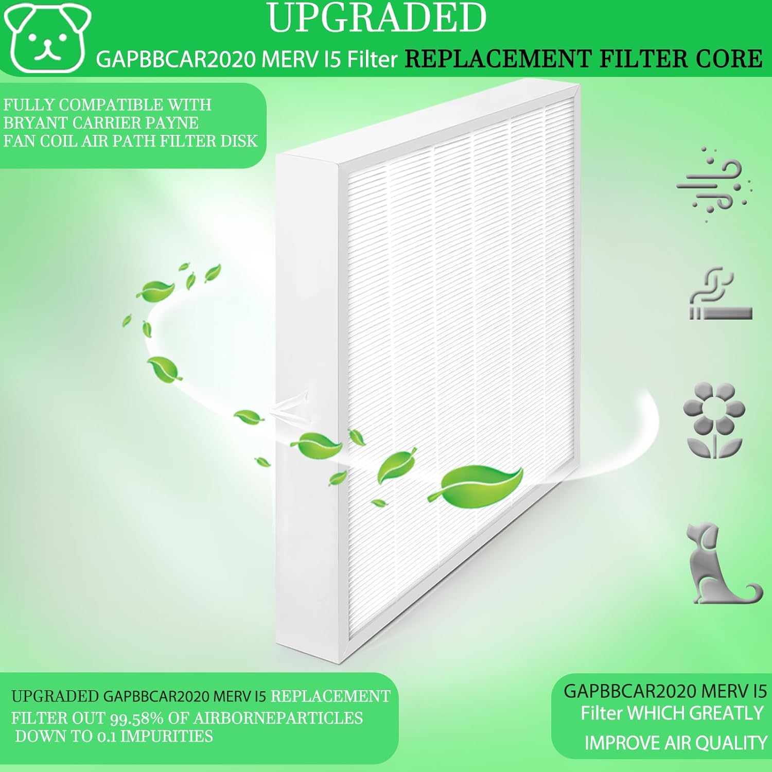 Upgraded GAPBBCAR2020 Air Purifier, GAPCCCAR2020 Replacement Filter, Compatible with Bryant/Carrier Infinity 20 x 20 Inches MERV 15 1 Pack