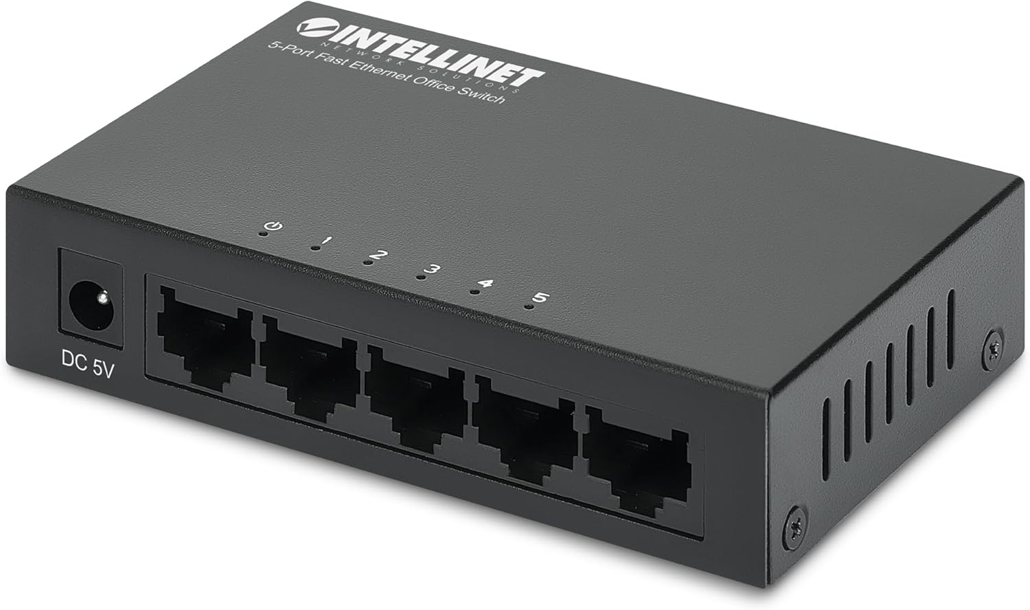 Intellinet 5-Port Fast Ethernet Network Switch - Ethernet Splitter - Unmanaged | Plug & Plug | Durable Metal Housing - for Computer Networking Hub, Desktop – 3 Yr Mfg Warranty – 523301