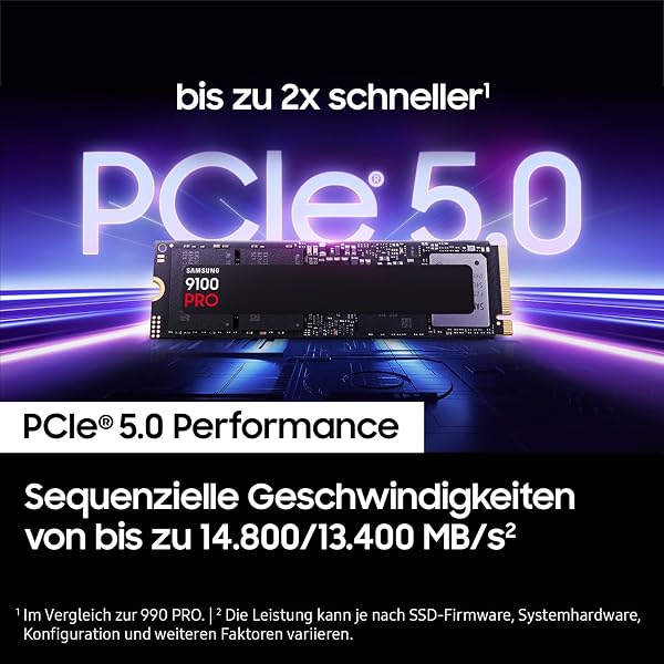 Samsung 9100 PRO NVMe M.2 SSD, 1 TB, PCIe 5.0, 14.700 MB/s Lesen, 13.300 MB/s Schreiben, Interne SSD für Gaming, Videobearbeitung und AI, Schwarz, MZ-VAP1T0BW - 3