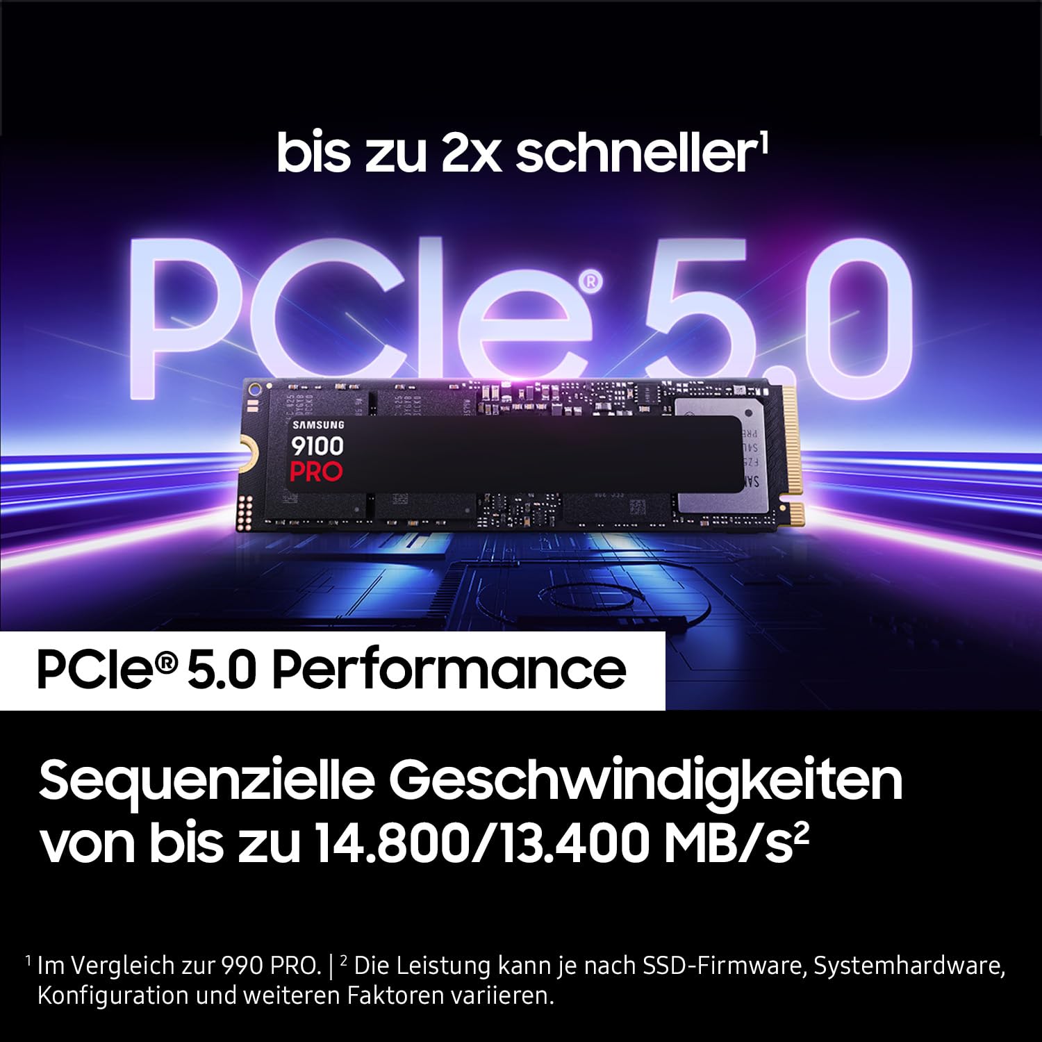 Samsung 9100 PRO NVMe M.2 SSD 4 TB PCIe 5.0 14.800 MB/s Lesen 13.400 MB/s Schreiben Interne SSD Gaming Schwarz MZ-VAP4T0BW