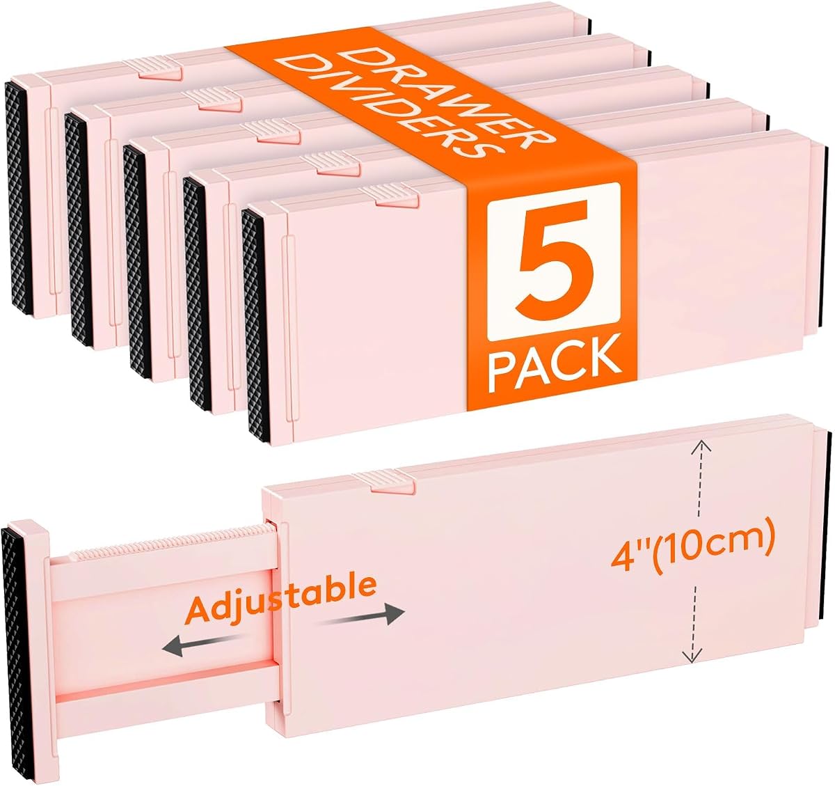 Lifewit Divisor de cajones de 4 pulgadas de alta actualización, organizador de cajones ajustable para ropa | Paquete de 5 separadores de cajones de plástico rosa expandibles de 11 a 17 pulgadas para aparador, cocina, armario, guardería, organización y almacenamiento de oficina