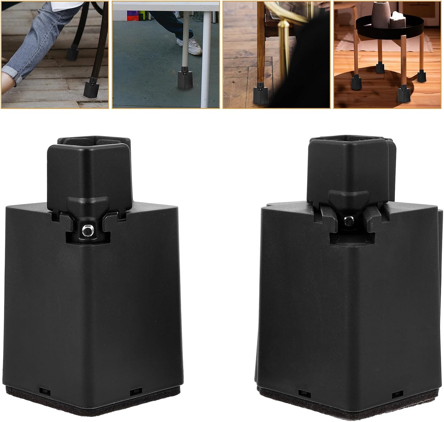 4pcs Bed Risers Heavy Duty Adjustable Furniture Lifts for Beds and Tables with Easy Installation and Height Adjustable Design, Black Pa6 Fiber Material