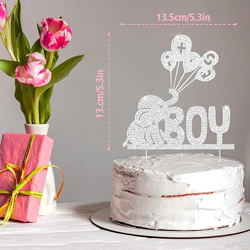 Miniatura 9 de LINGTEER It's a Girl Elephant Baby Girl - Decoración para pastel de diamantes de imitación - Saludos a la dulce niña, baby shower hija, primera