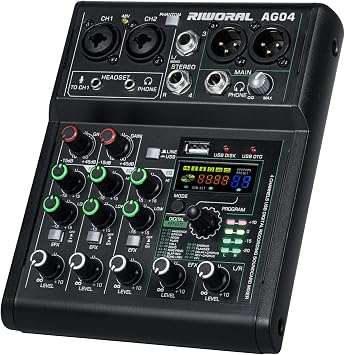 خلاط صوتي 4 قنوات مع تأثيرات 88 Dsp Mixer Mixing Board Usb Interface Bluetooth Music Player + 48v Line Phantom Power Audio Mixer to Pc / Phone For Karaoke Record Livestream