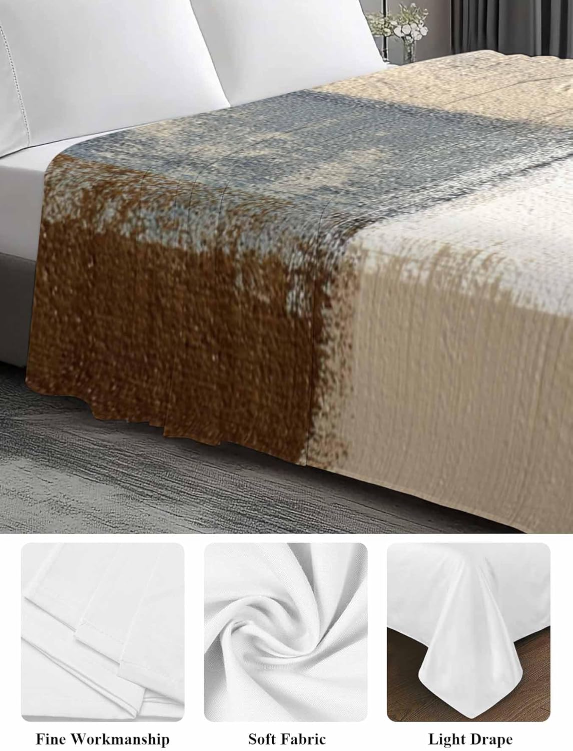 Top Sheet Full Bedding Flat Sheet Only, Brown Blue Mottled Texture Microfiber Bed Sheets Soft Breathable Bedding Flat Sheets, Abstract Oil Painting Art Hotel Luxury Top Sheets