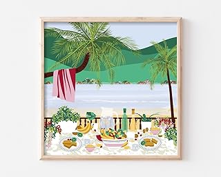 Xenulab Puerto Rico Beach Breakfast Art Print Tropical Food Wall Caribbean Picnic Illustration Kitchen