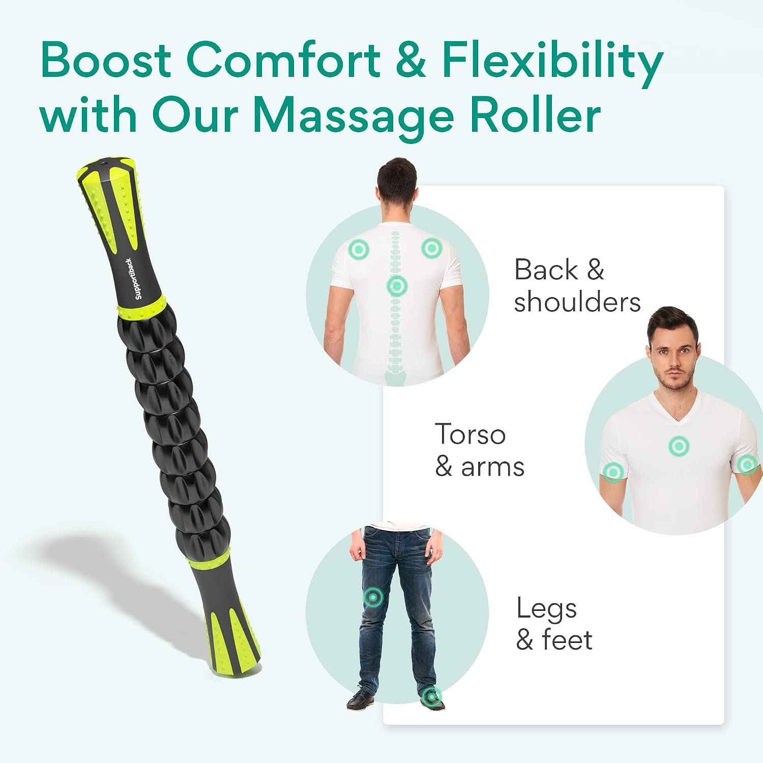 Supportiback® Deep Tissue Therapy Massage Roller - Relieve Sore Muscles, Prevent Injury, Improve Mobility & Circulation - self Massage Physical Therapy Tool