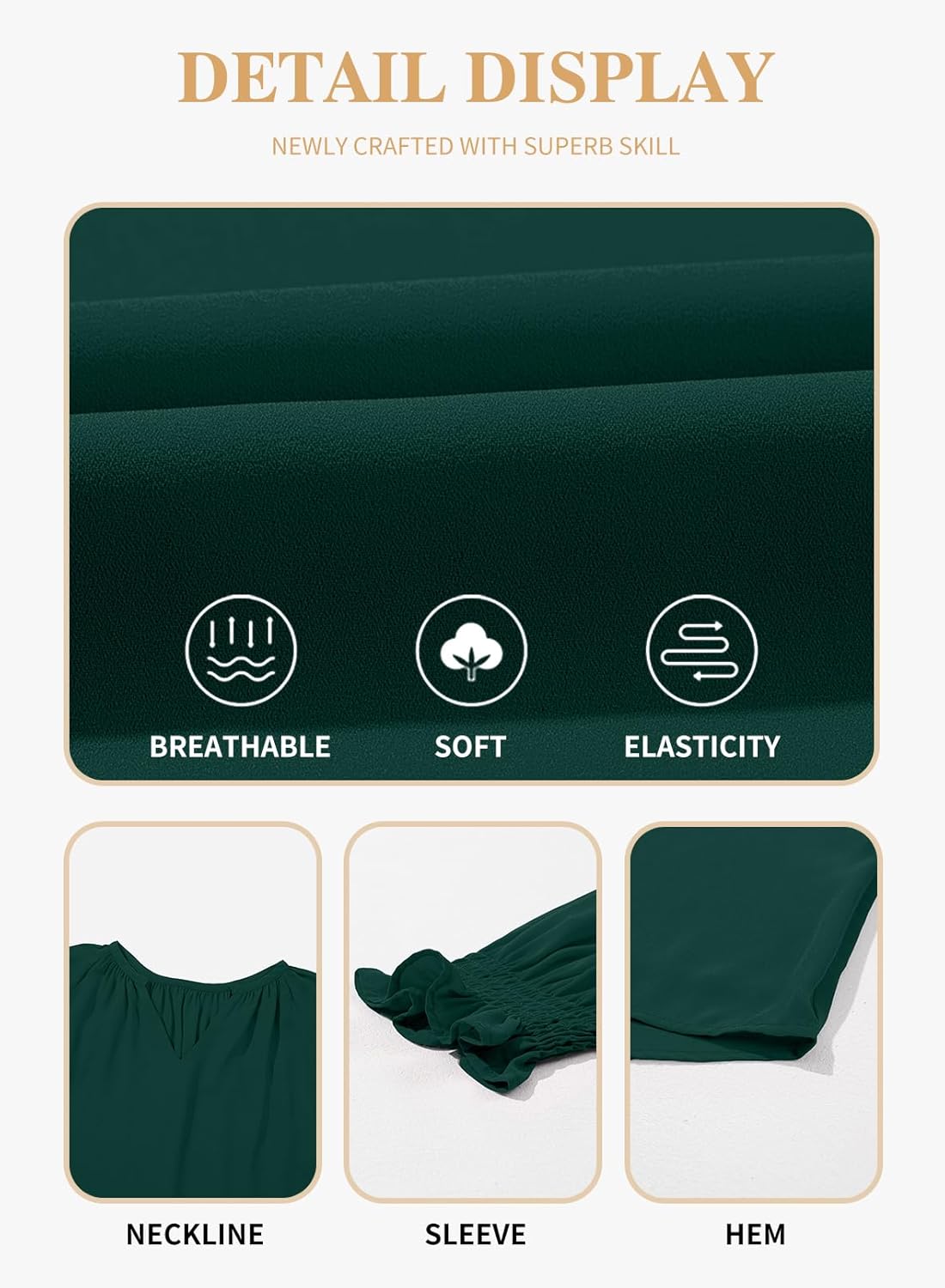 Eytino Womens Plus Size Tops Sexy V Neck Smocked Long Sleeve Casual Chiffon Blouse Flowy Work Shirts(1X-5X) - Image 5