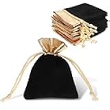 20 Pcs Velvet Drawstring Jewelry Pouches, Jewelry Bags, 3x4 Inch Gift Bag, Candy Bags, Small Cloth Bag for Wrapping Gift, Stones, Bracelet (Black Gold)