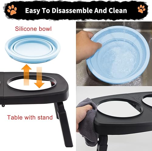 Miniatura 5 de SIMMOUDE Cuencos elevados para perros grandes y medianos para mascotas, plegables, 2 cuencos elevados para alimentos y agua con soporte, 3 alturas