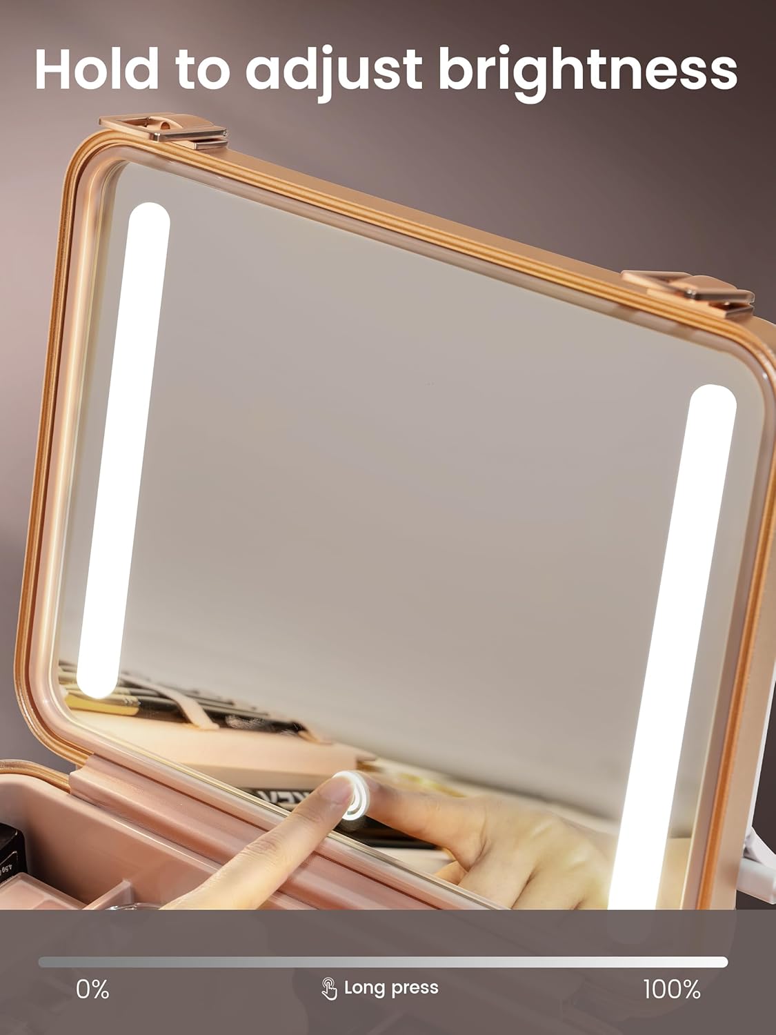 ROWNYEON Travel Makeup Case With Light Up Mirror - Portable Organizer and Train Case for Makeup Artists and Hairstylists with 5x Mirror(White)