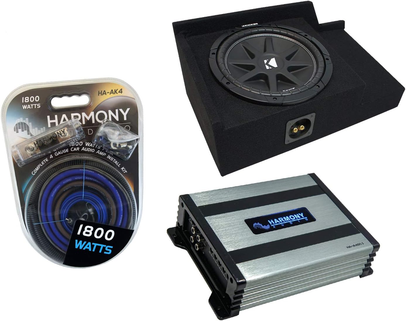 Harmony Audio Compatible with 1999-2006 Chevy Silverado Extended Cab Truck Kicker Bundle Comp C12 Single 12 Sub Box Enclosure & Harmony HA-A400.1 Amp