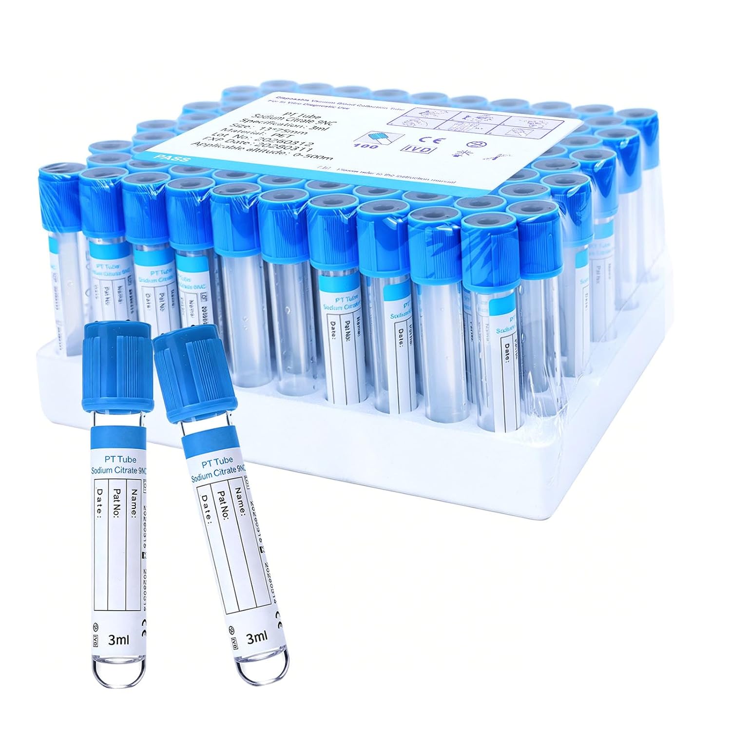 Blood Collection Tubes, 5ml K₂ EDTA Tube Lab Vacuum Collection Tubes, 100 Pcs, for Lab Test Tubes Pet Animals Veterinary