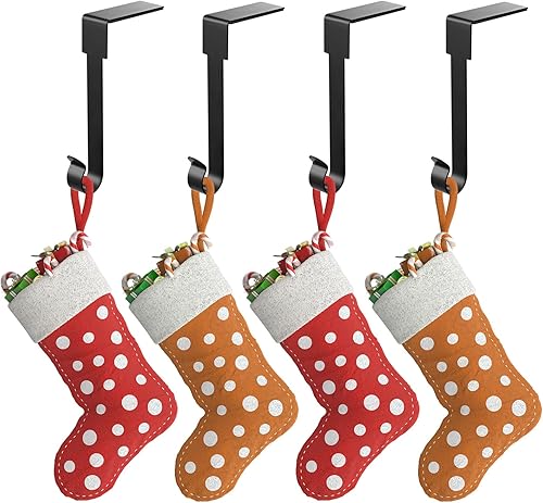 Miniatura 30 de 6 soportes para calcetines de Navidad, ganchos de metal para colgar en repisas, ganchos de metal para colgar adornos de Navidad, ganchos para Dorado