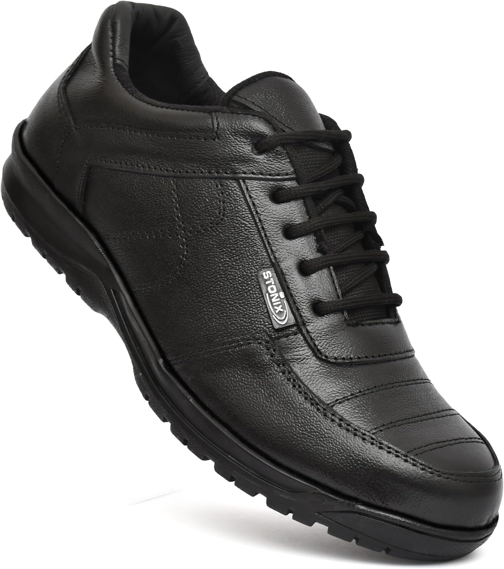 STONIX® Gola TPR Sole Safety Shoes for Men's| Stylish Look | Genuine Leather with Non Slip Outsole & Steel Toe | Comfortable and Waterproof,(Size-07) Black