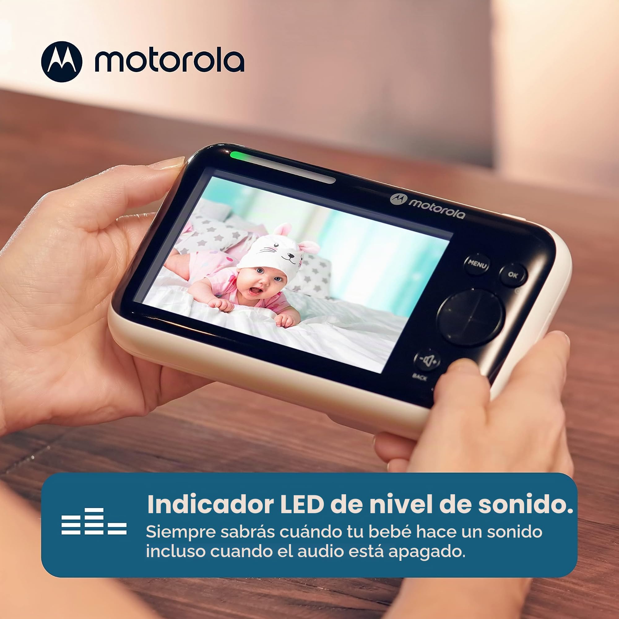 Motorola Nursery PIP1500 Vigilabebés con Cámara, Unidad de Padres de 5 pulgadas, Comunicación Bidireccional, Temperatura Ambiente, Visión Nocturna por Infrarrojos, Alcance de 300 m