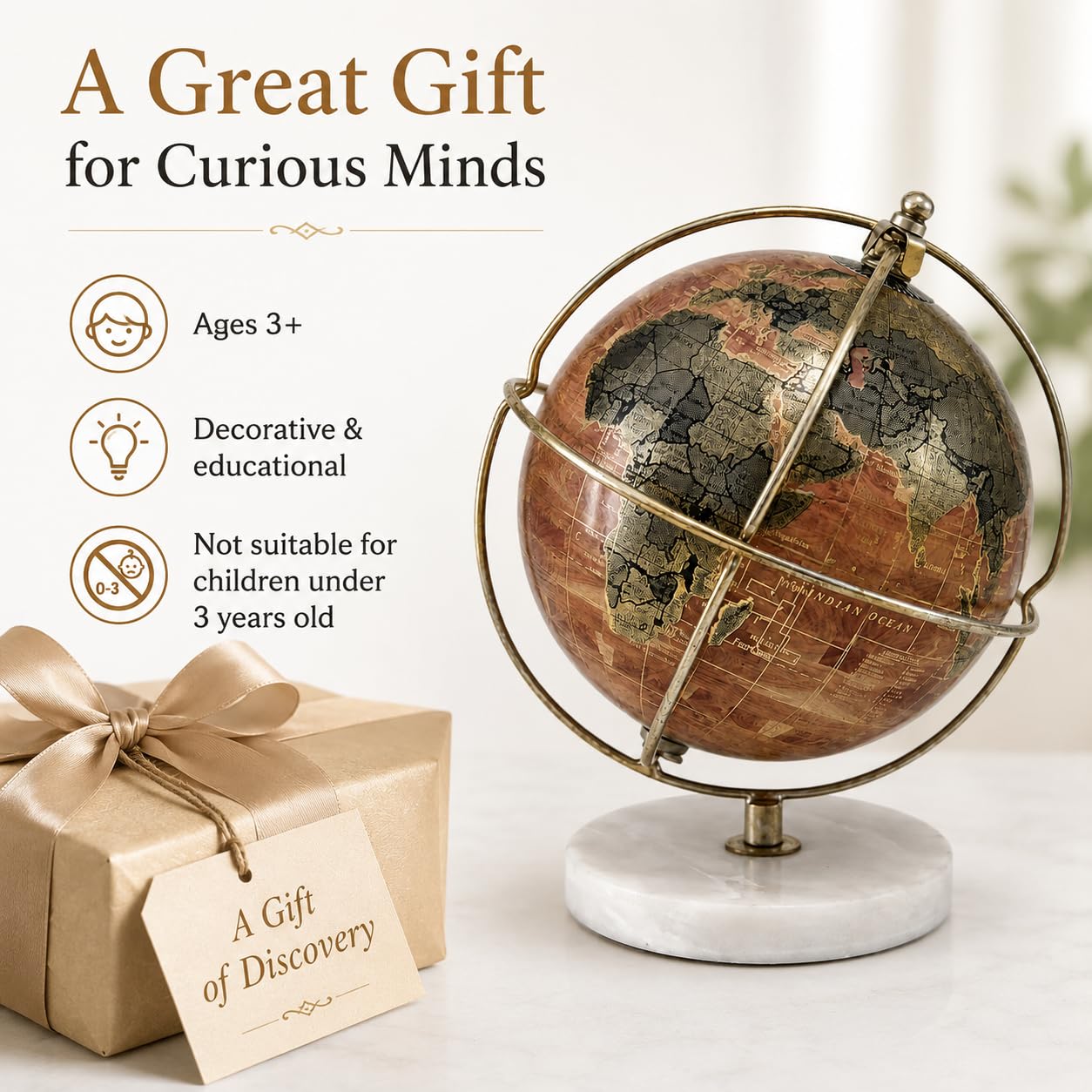 Exerz Mappamondo Antico 13cm - Mappa inglese - base in marmo