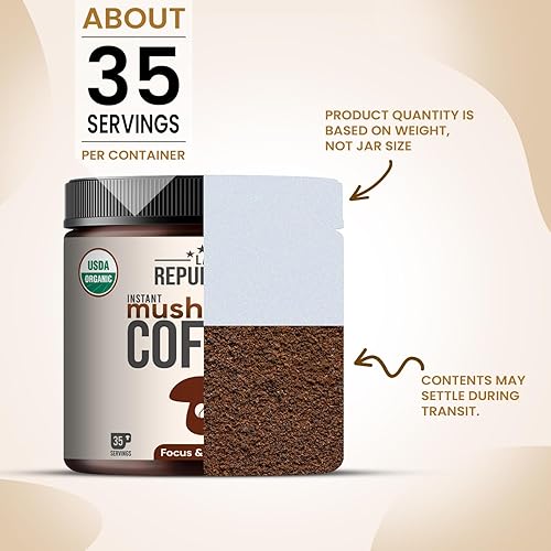 Miniatura 10 de La Republica Café orgánico de hongos 30 porciones con 7 setas superalimentos café instantáneo arábica de gran sabor incluye melena de león Reishi