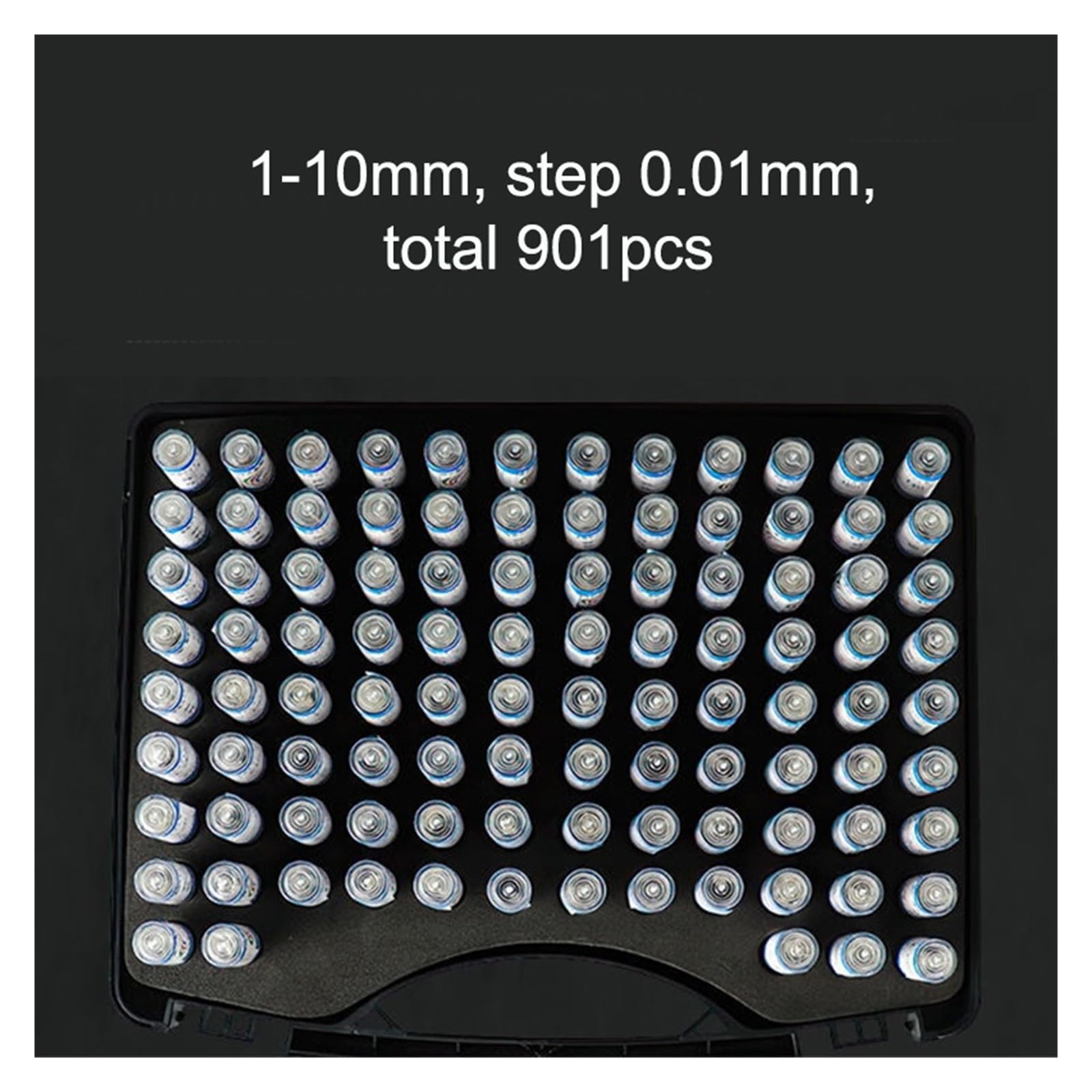 9.00-10.00mm 10-11mm 11-12mm 19-20mm passo 0.01mm Spille in acciaio Calibro Spina Strumento di misura 101 pz/scatola per officina meccanica(10-11mm)