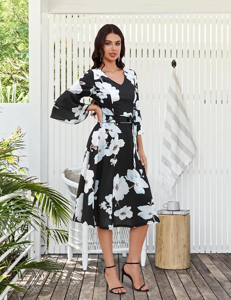 Women's Cocktail Dresses, Summer Wedding Guest Dress Blue White Flower S