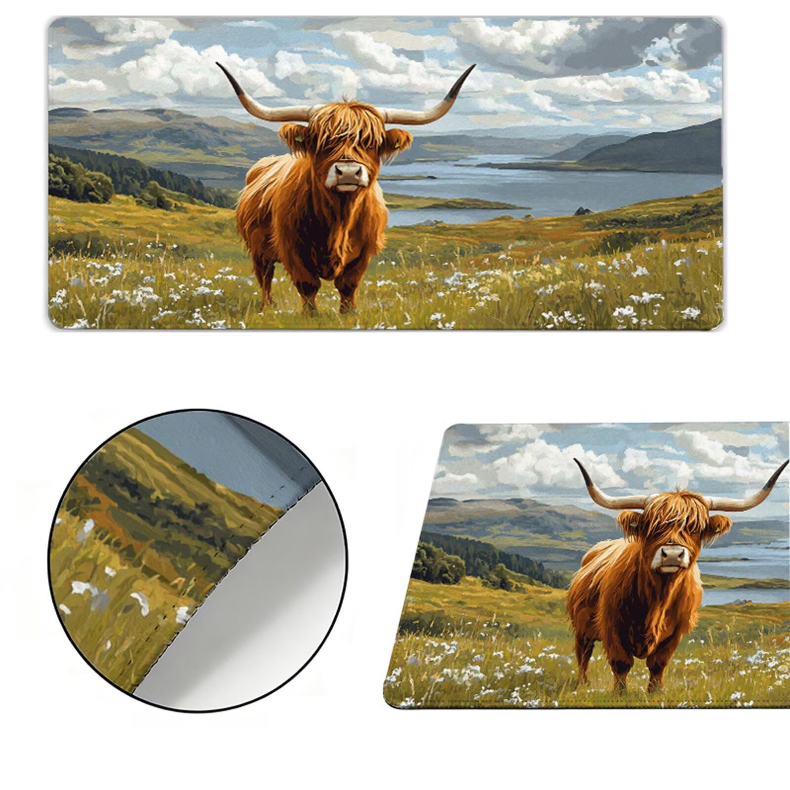 Podkładka pod mysz XXL 900x500x3mm Podkładka pod mysz Highland bydlęca Podkładka dla zwierząt poprawia precyzję i prędkość, szyte krawędzie, akcesoria do gier, komputer biurowy, praca, komputer Y7-294