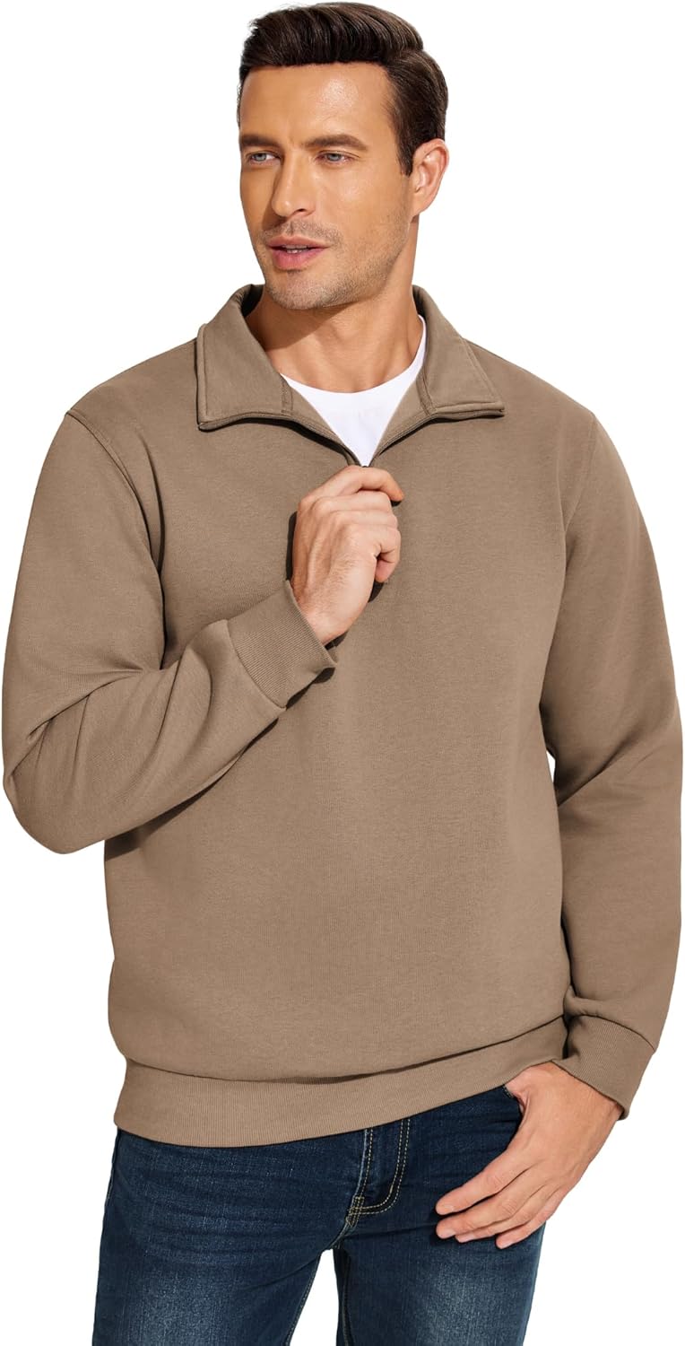 PINSPARK Men's Quarter Zip Pullover Sweatshirts Mock Neck Casual Long Sleeve Fall Winter Warm Fleece Cotton Sweatshirt - Image 6