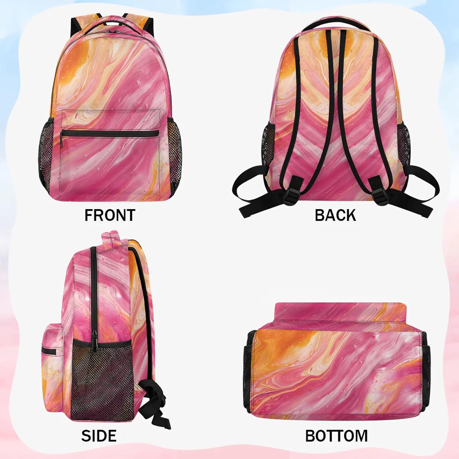 Backpack Colored Marble Book Bags Laptop Backpacks Lightweight Multipurpose Daypack for Men Women Travel Hiking