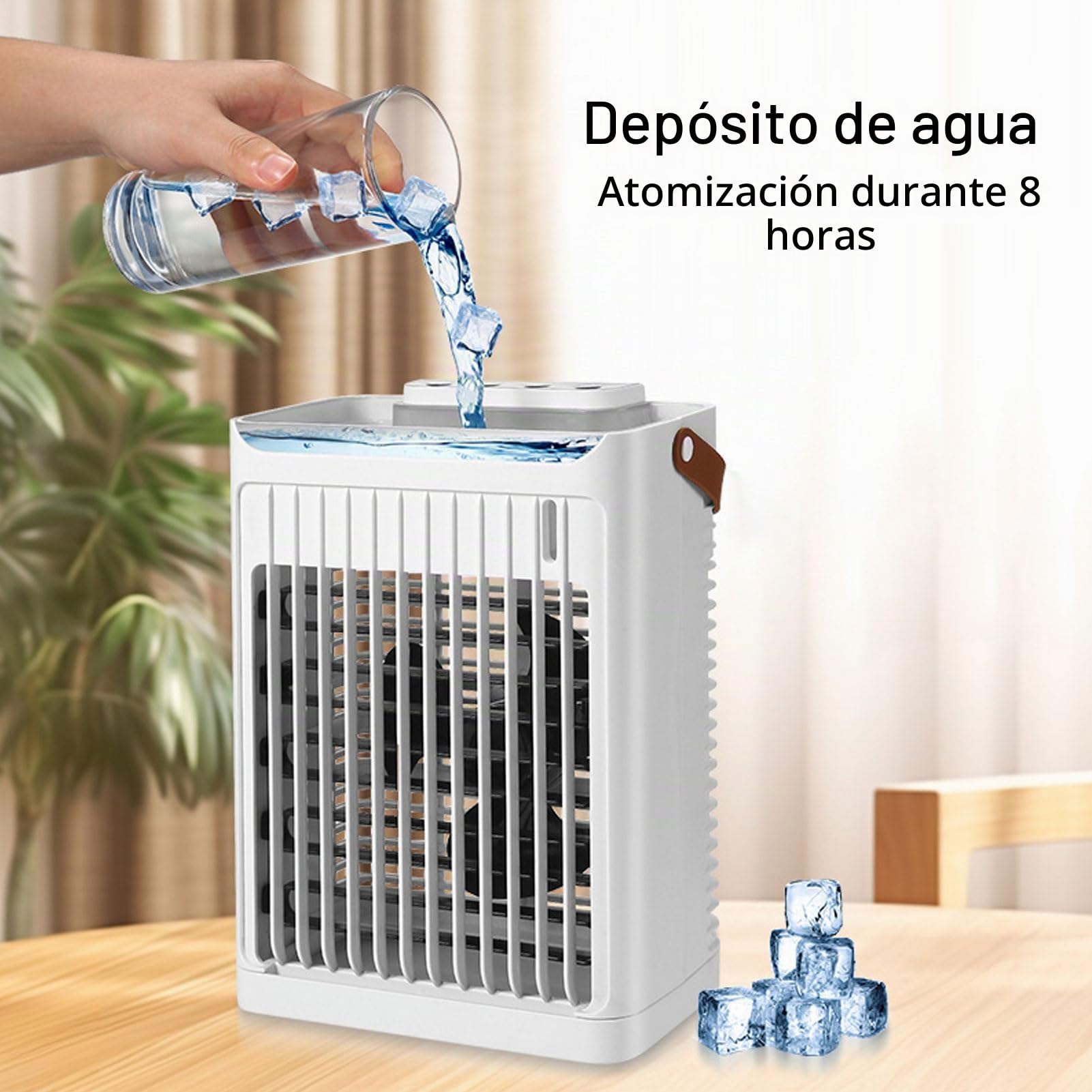 Aire acondicionado portátil, 2 nieblas frías, ventilador de 5 velocidades, 7 LED, tanque de 680 ml, mini enfriador USB, humidificador de niebla para oficina en casa