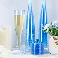 Vista 5 de WDF Paquete de 36 copas de champán de plástico azul transparente, 7 onzas, copas de champán de plástico, vasos de champán desechables para fiestas