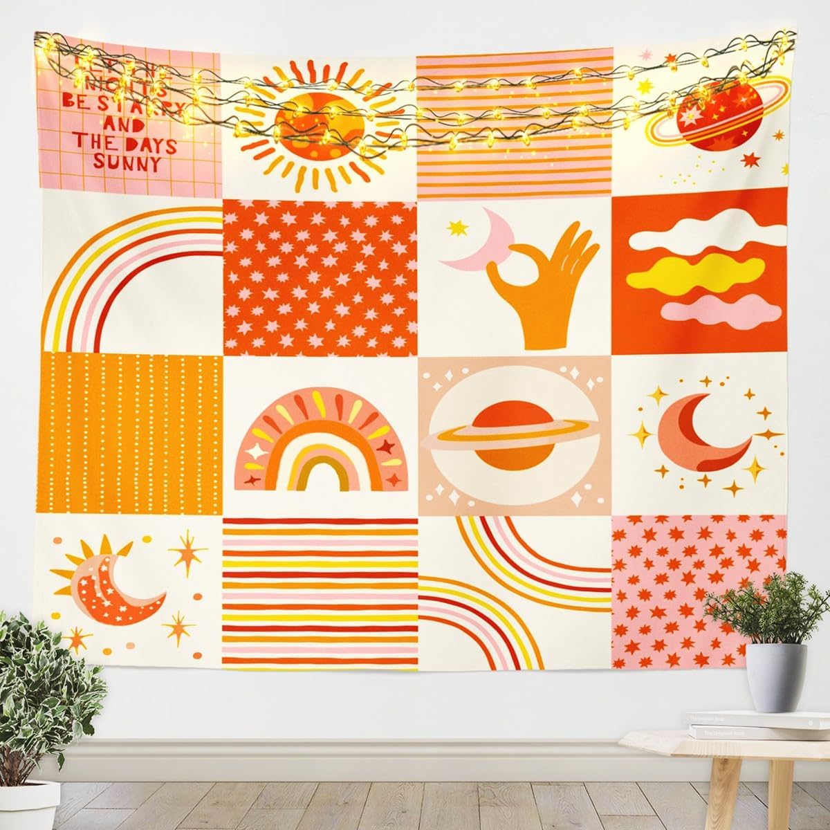 Castle Fairy Red Yellow Geometric Grid Tapestry Lightsaber Quilt Wall Hanging Art,Kids Boys Teens Modern Square Plaid Wall Blanket Fashion Black Checkered Porch Hangings,70.9x92.5
