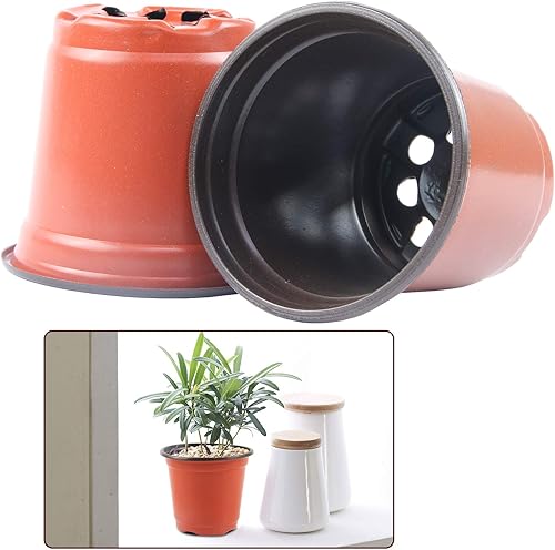 Vista 33 de Augshy 120 macetas de plástico para vivero, macetas de inicio de semillas para interiores y exteriores (4,5,6 pulgadas)