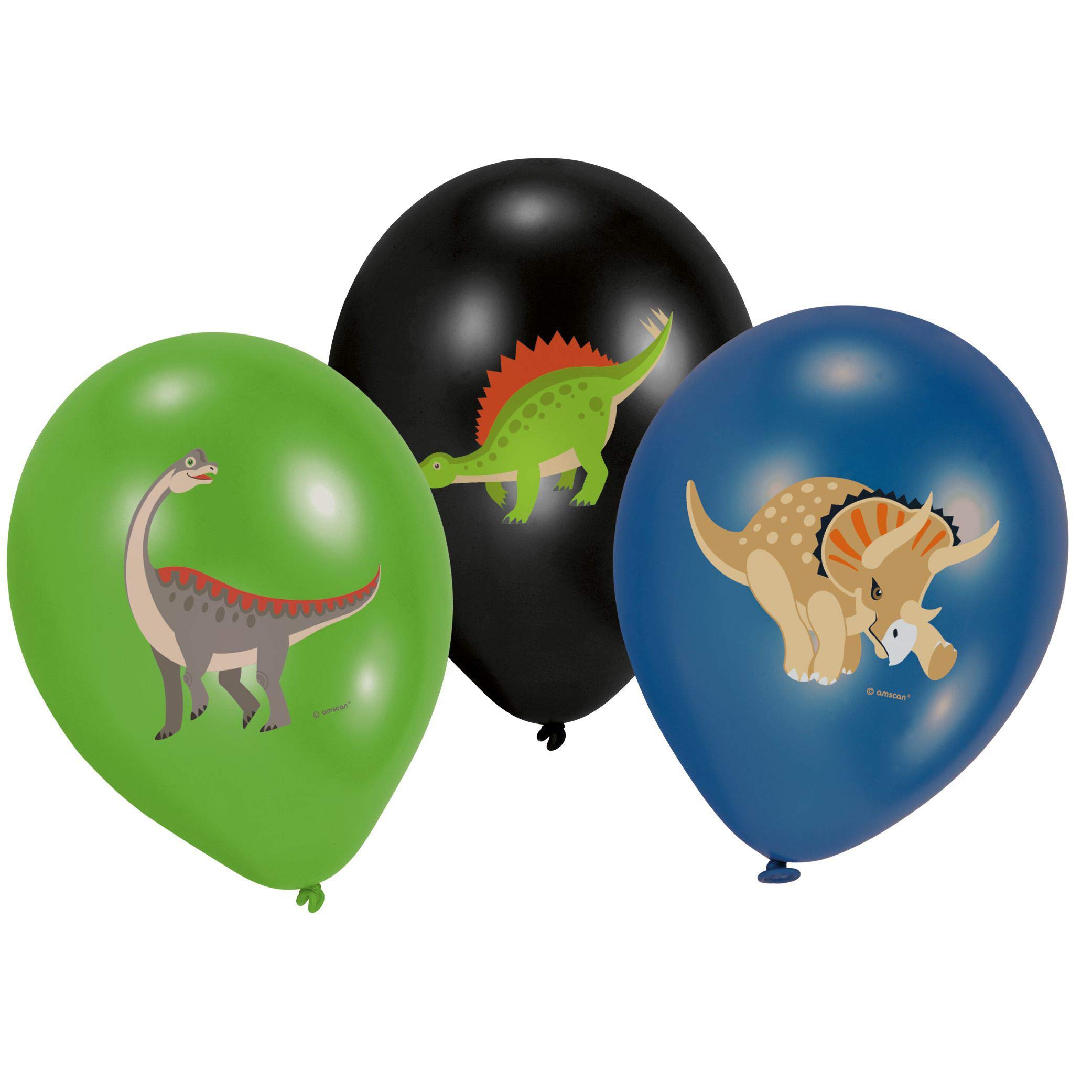 amscan 9903988 6 Latex Balloons Happy Dinosaur Green/Black/Blue