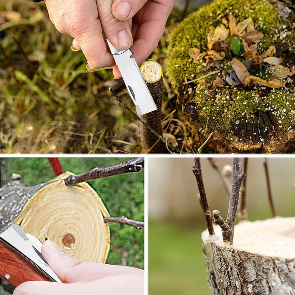 Coltello da Innesto,Coltello Pieghevole per Innest, Coltello Innesto Multifunzionale Doppio Bordo, Acciaio Inossidabile per Germogliare, per Innestare Erbacce, Arbusti e Rami