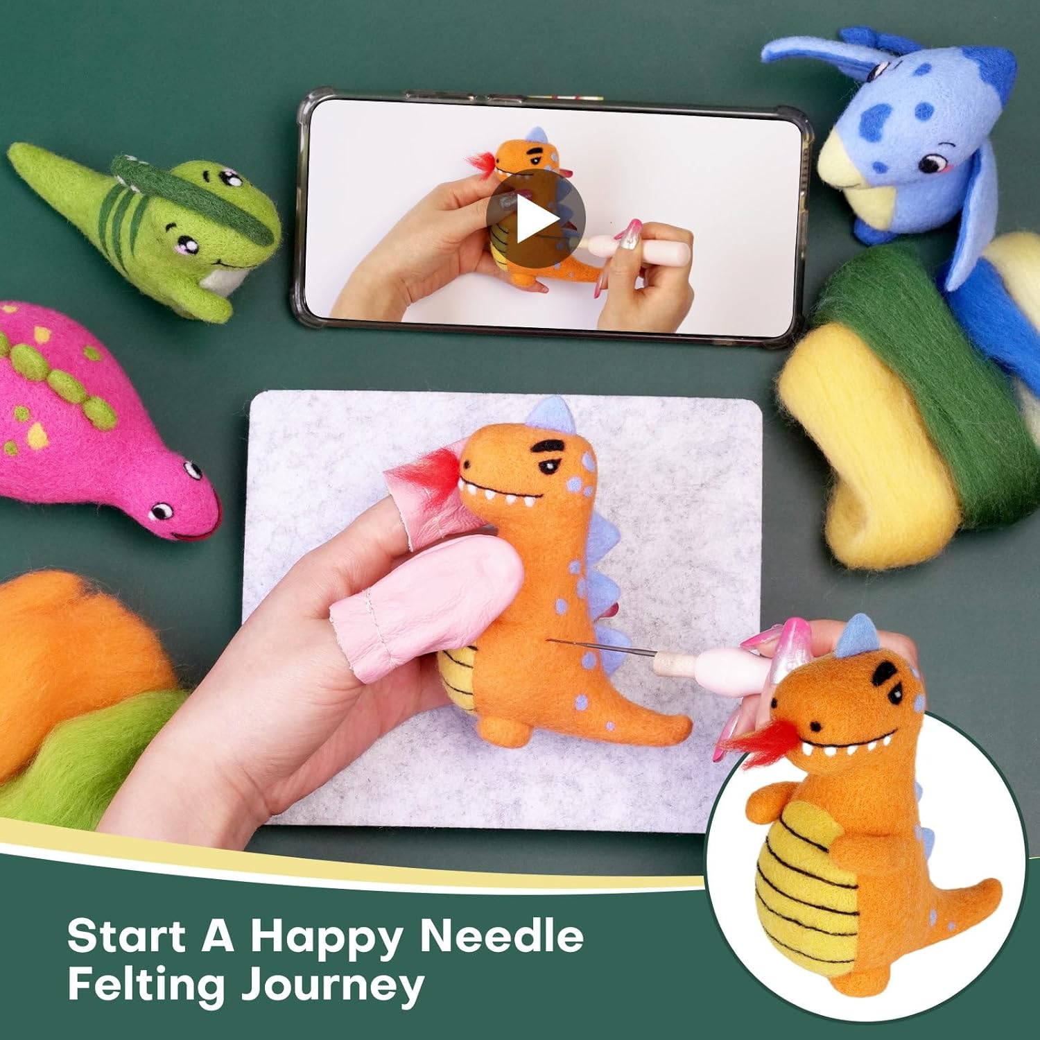 Wizardi Beginner Needle Felting Kit for Adults - Dinosaurs. Animal Felting Kit. Felting Tools. Wool Felting Supplies. Felt Crafts. Wool Felt. F07N8-Z-02