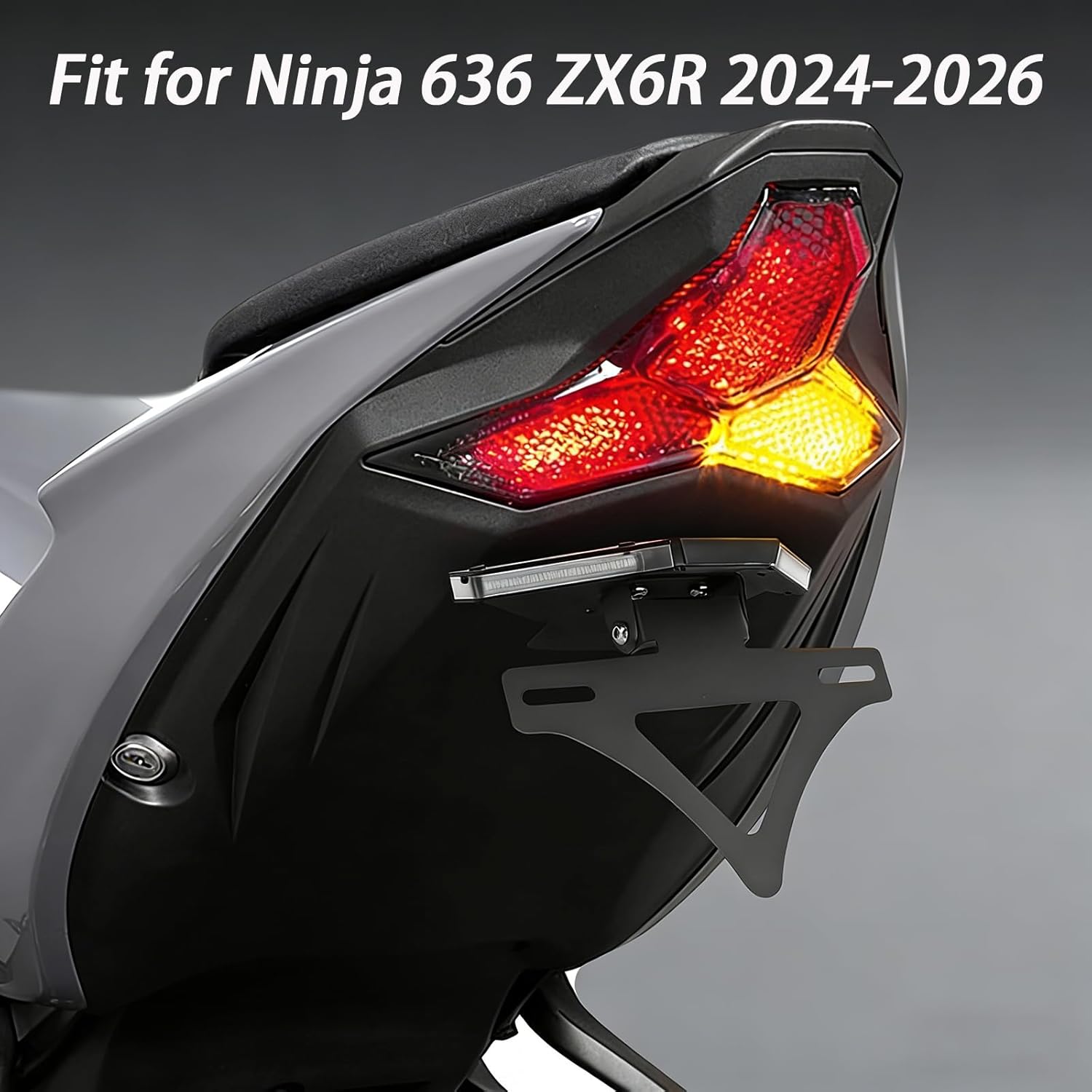 Motorcycle Rear License Plate Holder with LED Light Compatible with KAWASAKI NINJA ZX6R 636 ZX6R 2025 (2024-2026) Indicator Lamp Tailstock Frame Bracket ZX6R Fender Eliminator Kit with TurnSignal