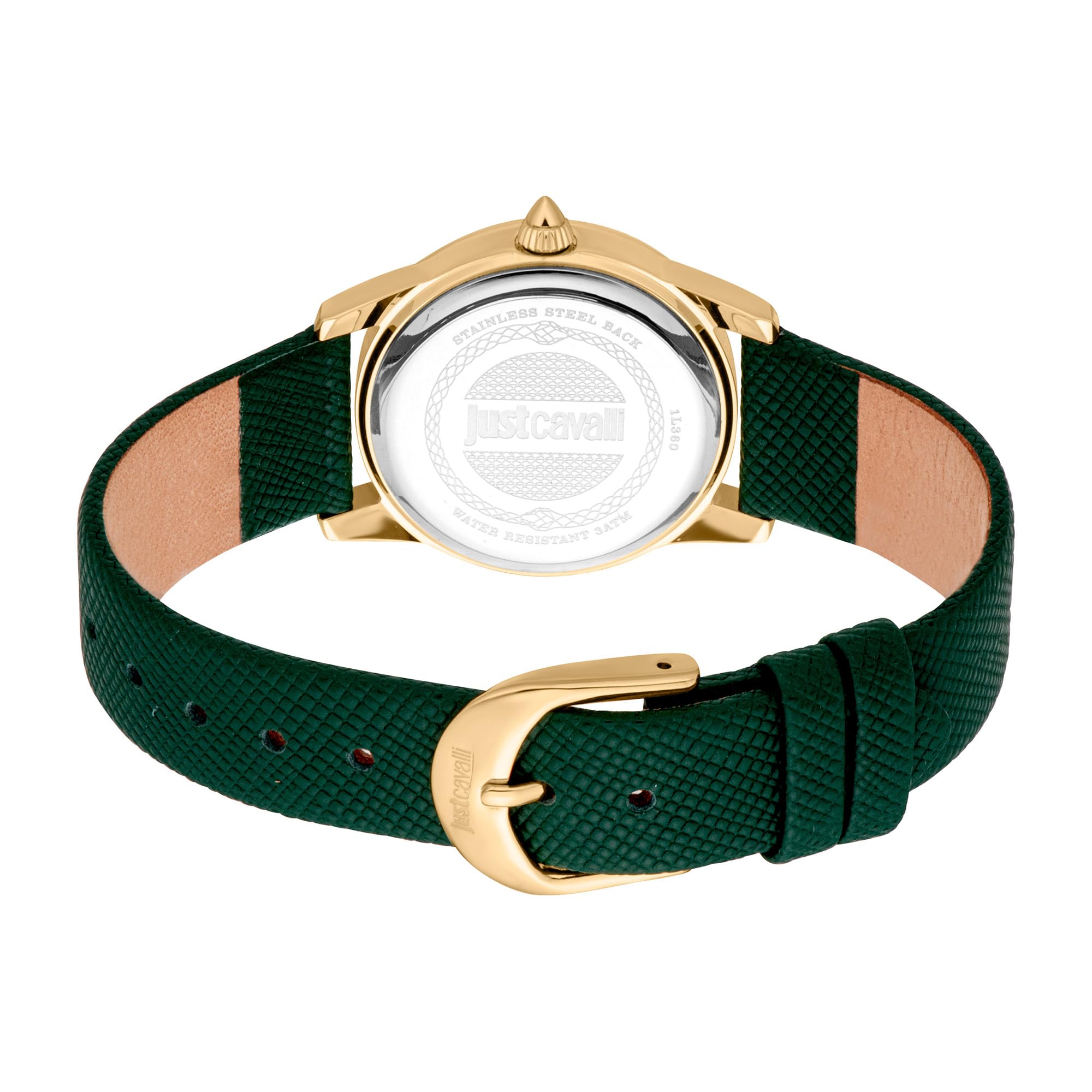 Just Cavalli Set Sublime Animalier - Orologio Donna Al Quarzo Moda Cinturino In Pelle Verde Cassa In Metallo Quadrante Analogico Verde - JC1L360L0025