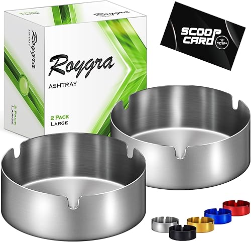 roygra Cenicero de metal, 2 unidades, plateado, tamaño grande (3.94 x 3.94 x 1.34 pulgadas)