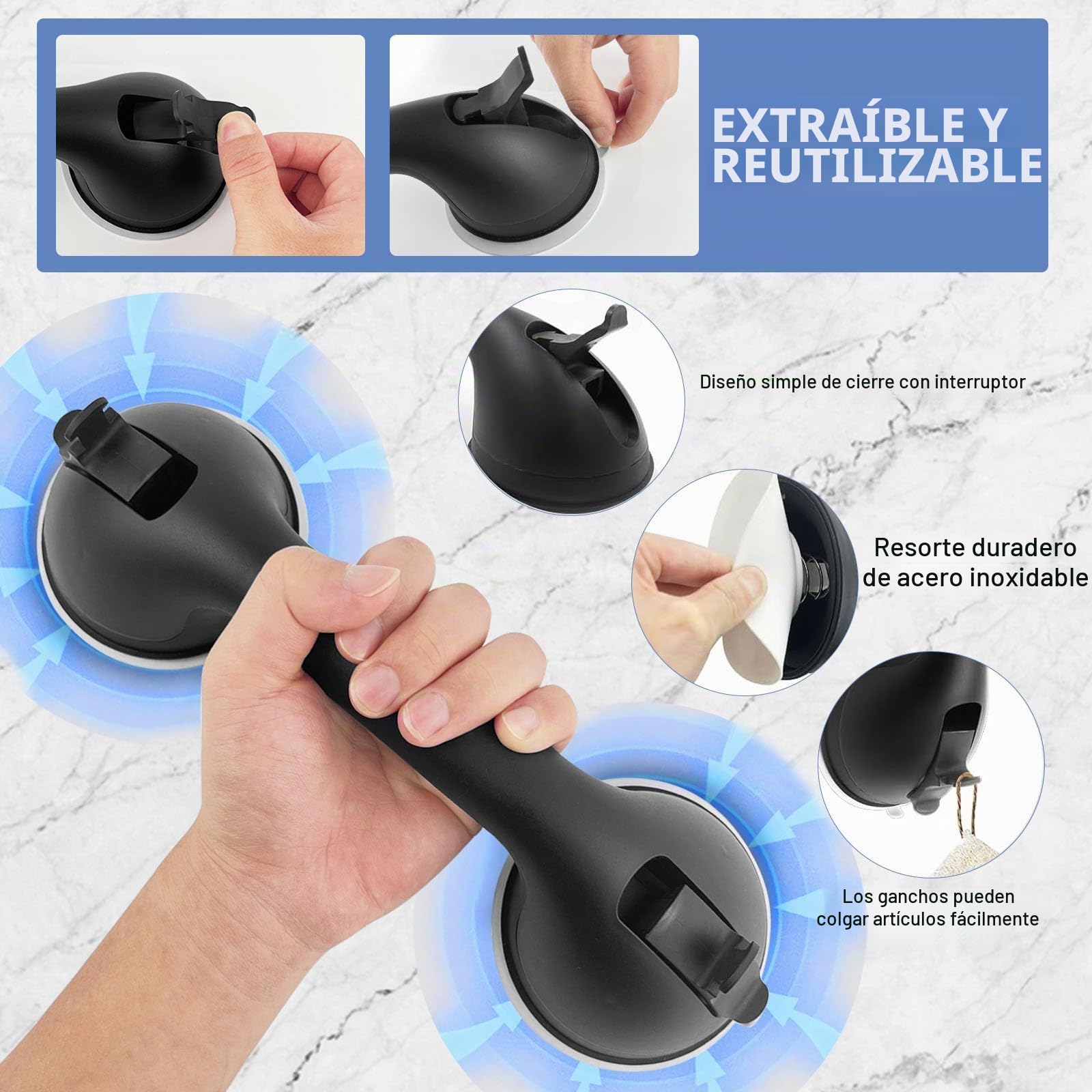 2 Pieza Agarraderas Baño para Mayores, Soporta 100 kg Asidero Ducha, Agarraderas Baño para lesionados, Ancianos, Mujeres Embarazadas(Gancho Soporta 20 kg)