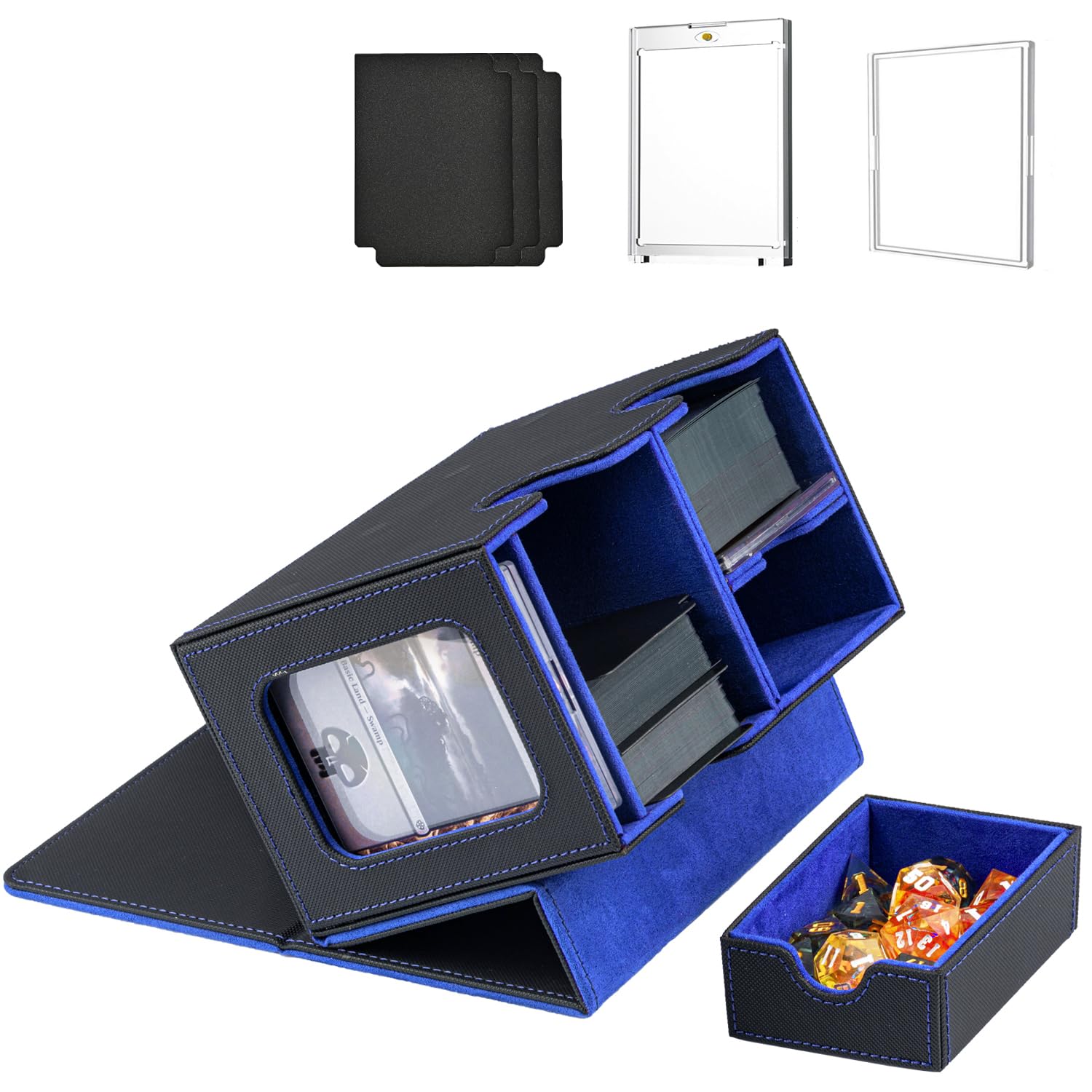 WELLMILLER MTG Deck Box for Commander with Dice Tray,Designed for MTG Commander Card Deck Box Fits 200+ Double Sleeved Cards,Card Storage Box with 3