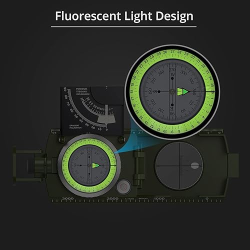 Miniatura 7 de Proster Brújula impermeable IP65 para senderismo, brújula de metal, brújula de camping con clínómetro de observación con bolsa de transporte para