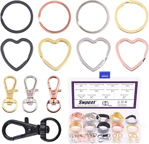 Swpeet 60Pcs Round and Heart Shape 4 Colors Key Rings O Rings with ...