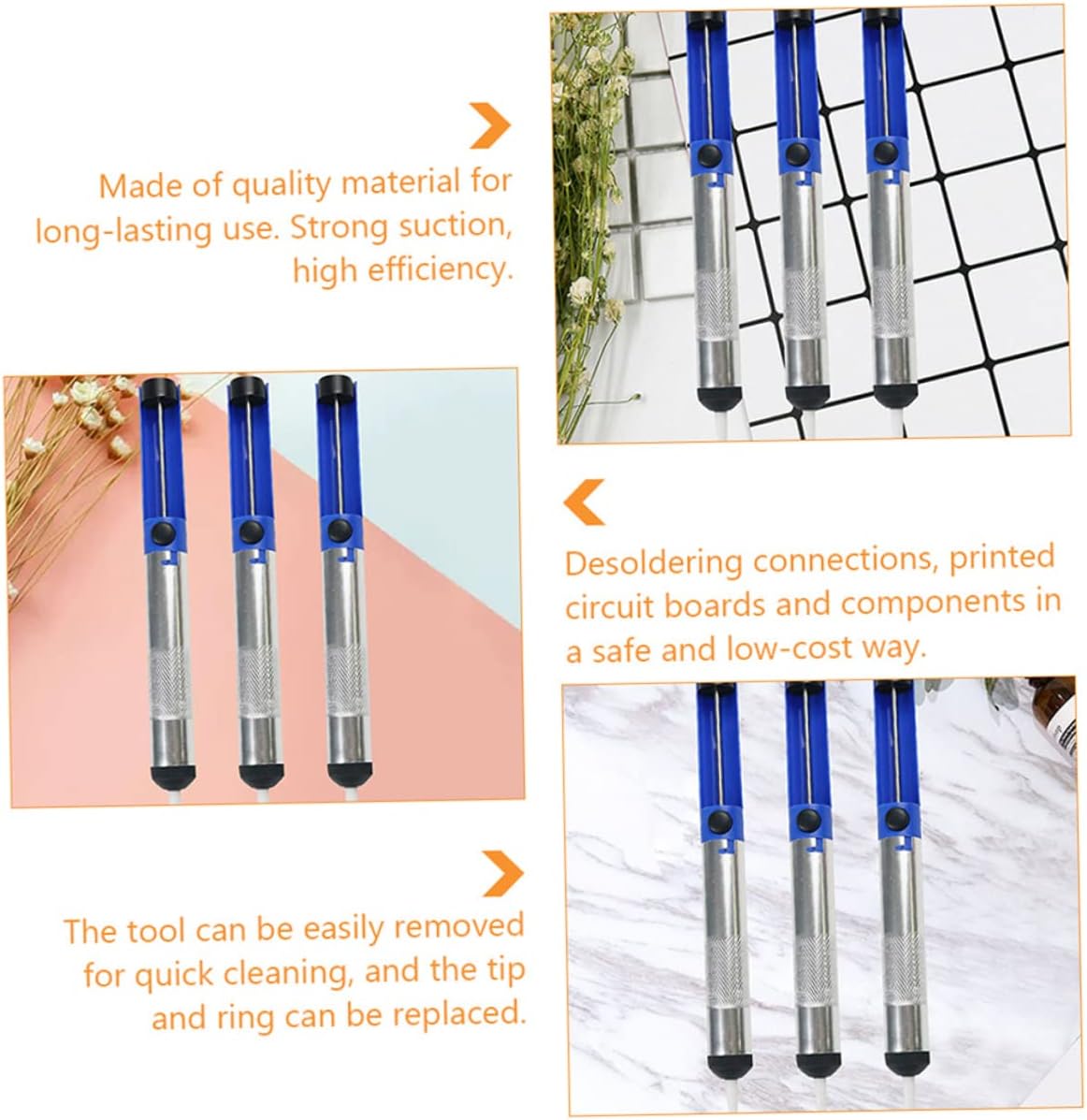 4Pcs Manual Desoldering Pump Skid Solder Sucker Tool with Powerful Suction for Efficient Solder Removal From Circuit Boards for Electronics Repair and Maintenance