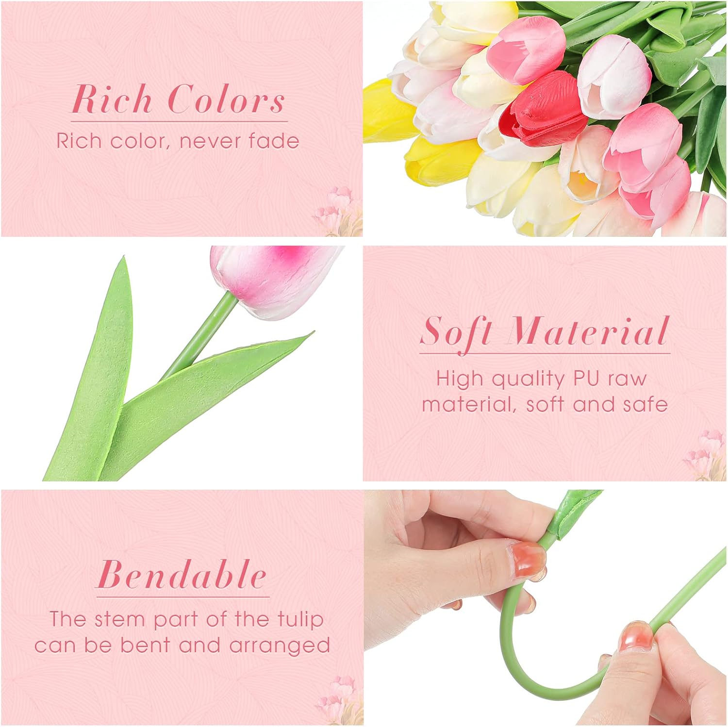 Geosar 40 Pcs Easter Artificial Fake Tulip Flowers Bulk for Decoration, 14 Inch PU Faux Tulip Stems Real Feel for Easter Wedding Table Centerpieces Floral Vase Decor(Fresh Colors)