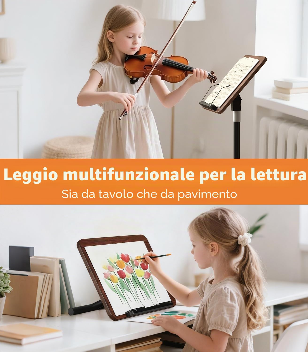 Leggio 2 in 1, supporto per libri regolabile in altezza per pavimento/tavolo con piastra XXL, leggio inclinabile a 180°, supporto per laptop, base antiscivolo per bambini e adulti