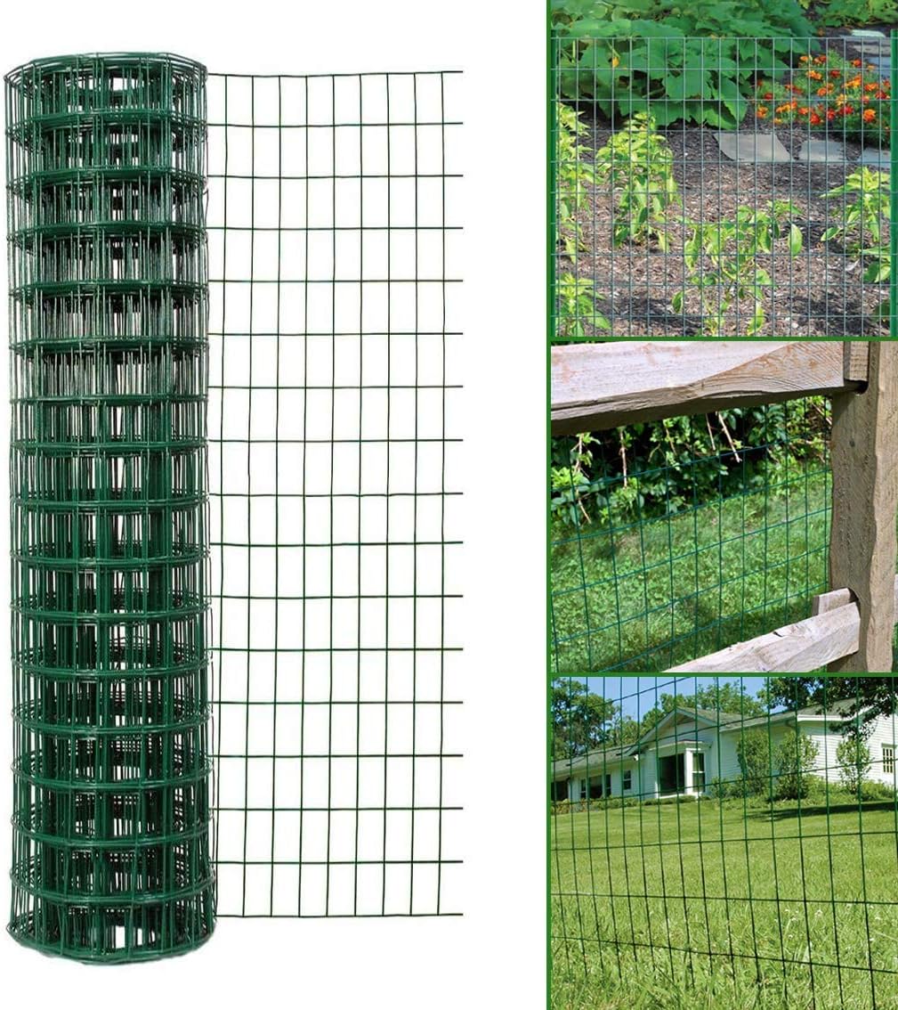 Simpa Multipurpose 1M x 10M - Green PVC Coated Galvanised Steel Wire Garden Fencing Roll – Mesh Hole Spacing 10.16cm x 5.08cm