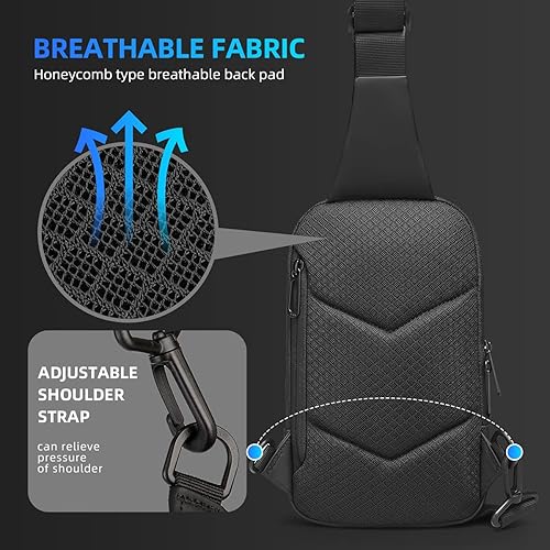 Miniatura 4 de Muzee Mochila cruzada pequeña para mujeres y hombres, ligera, con una correa, para viajes, senderismo, pecho, Negro -, Mochilas Daypack