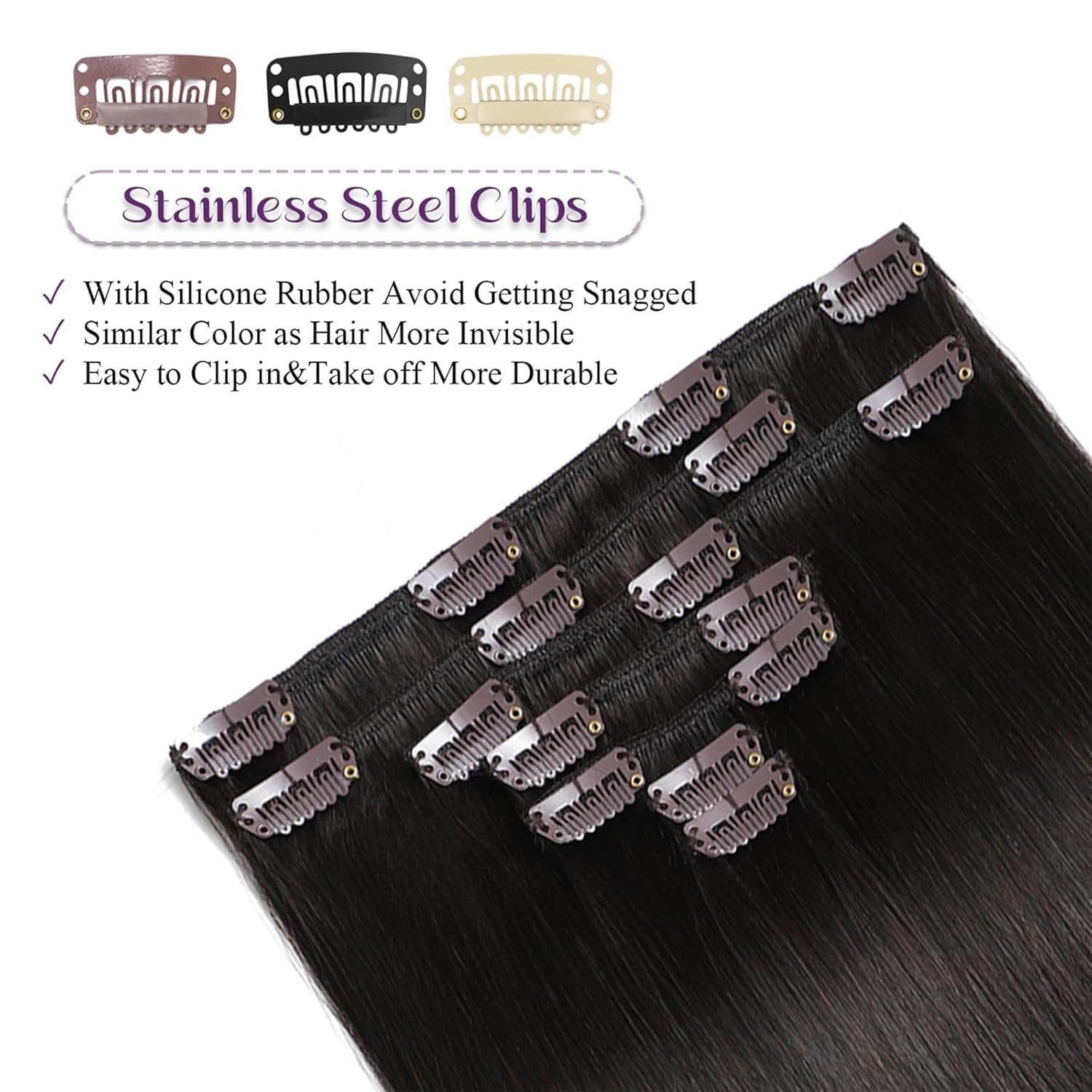 Clip in Hair Extensions Real Human Hair Dark Brown Hair Extensions Silky Straight Clip in Human Hair Extension Clip ins Remy Hair for Women 85g 7pcs 14 Inch