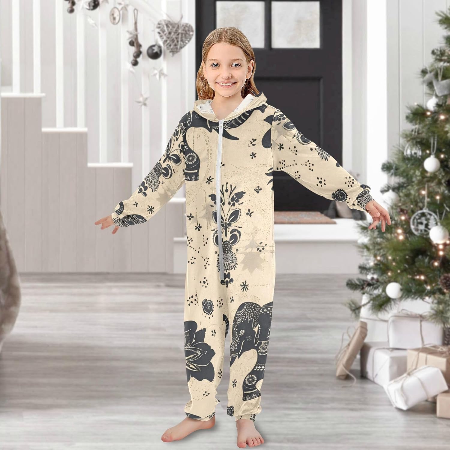 Mtq0ntexodc2afj5bgjtrwjzm3m0(1) Onesie PajamasSoft Warm Hooded Christmas Costumefor Parties Sleepovers