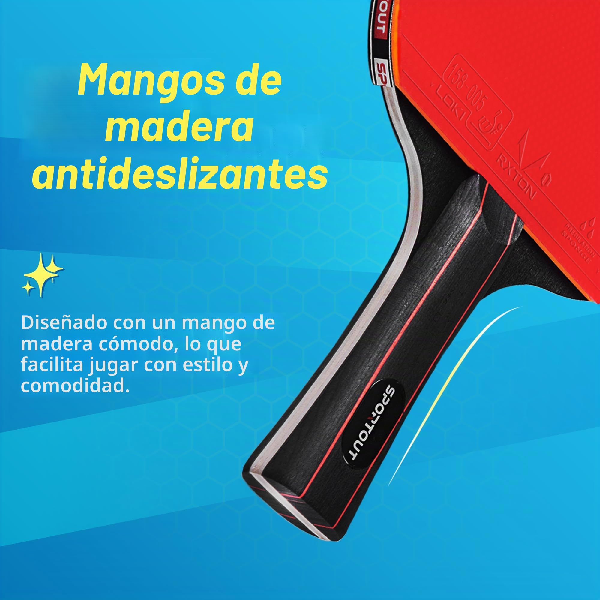 Palas de Ping Pong, Set de Alto Rendimiento - Palas de Tenis de Mesa, Pelotas de Ping Pong, Caja de Almacenamiento - Palas de Ping Pong - Mesa de Ping Pong Exterior, Interior (4 Bats)